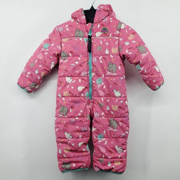 Molehill Infant Bunting Snowsuit 9M Pink Animal Print Fleece Lined Zip Hooded - Picture 1 of 11